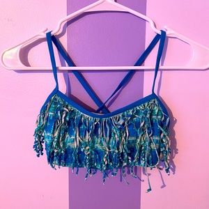 Blue frill bikini set.